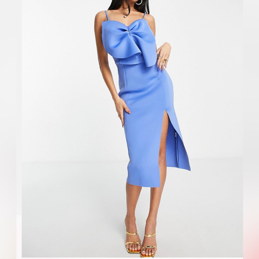 Fan bust pencil dress in Parisian blue